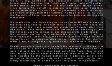 BİLDİRİ: M/V ULA YALNIZ DEĞİLDİR!